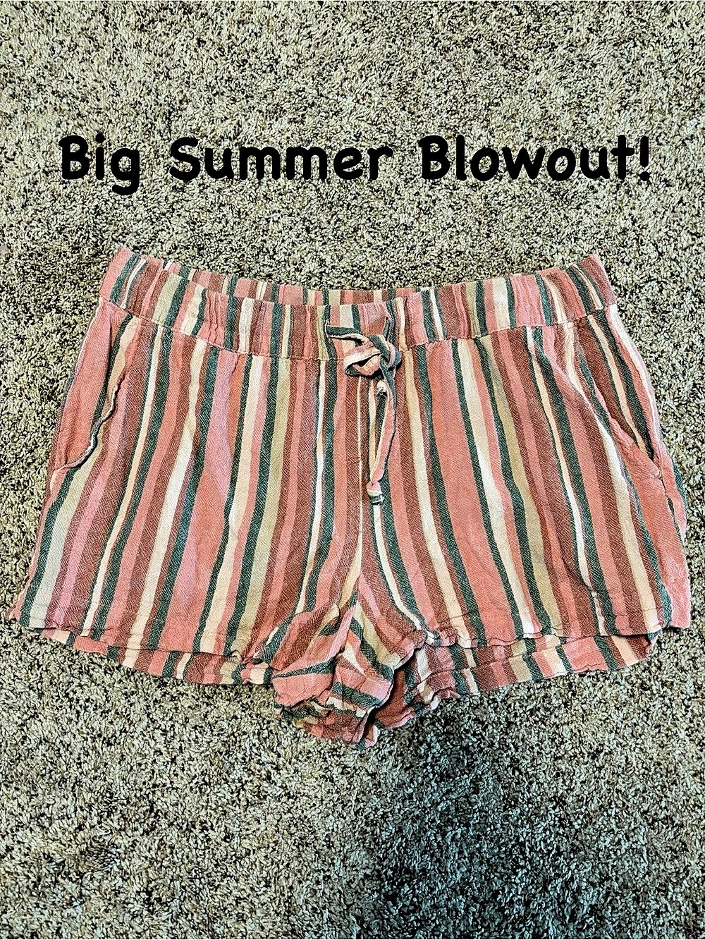 dlp Striped High Waist Shorts in Pink & Green XL - Picture 1 of 4